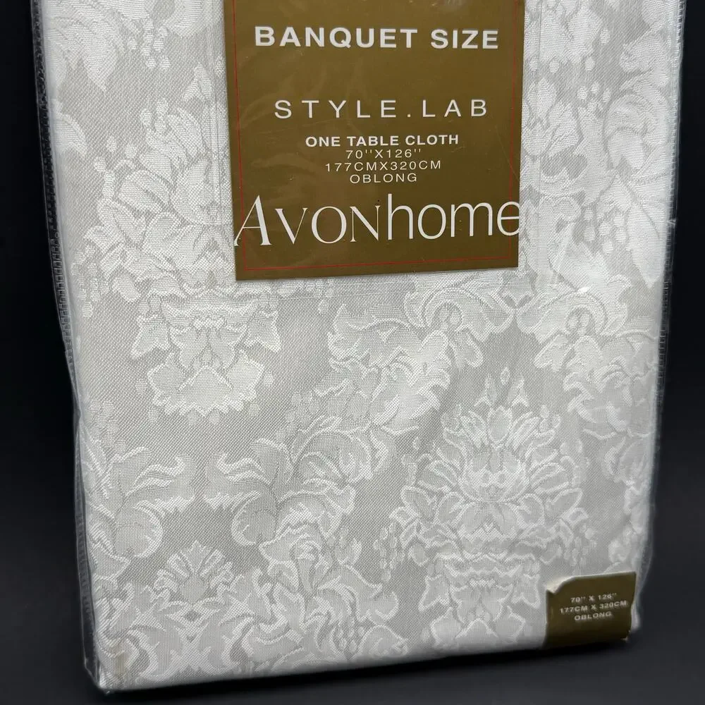 Avon Style Lab White Damask Tablecloth 70x144 Oblong Rectangle Christmas Holiday